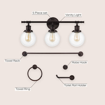 Hugo 24.5" 3-Light Farmhouse Classic Vanity Light with Bathroom Hardware Accessory Set - JONATHAN Y